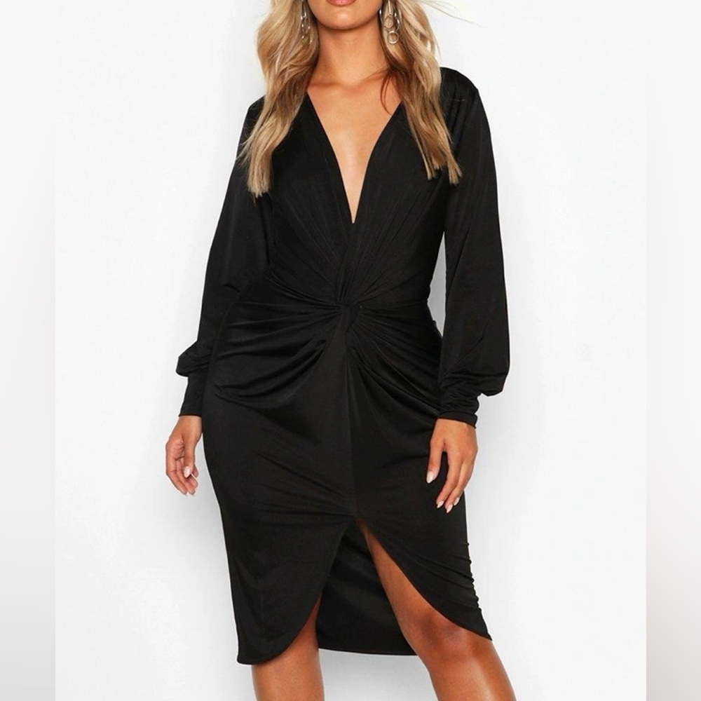 Black Long Sleeve Dress with Knot Detail